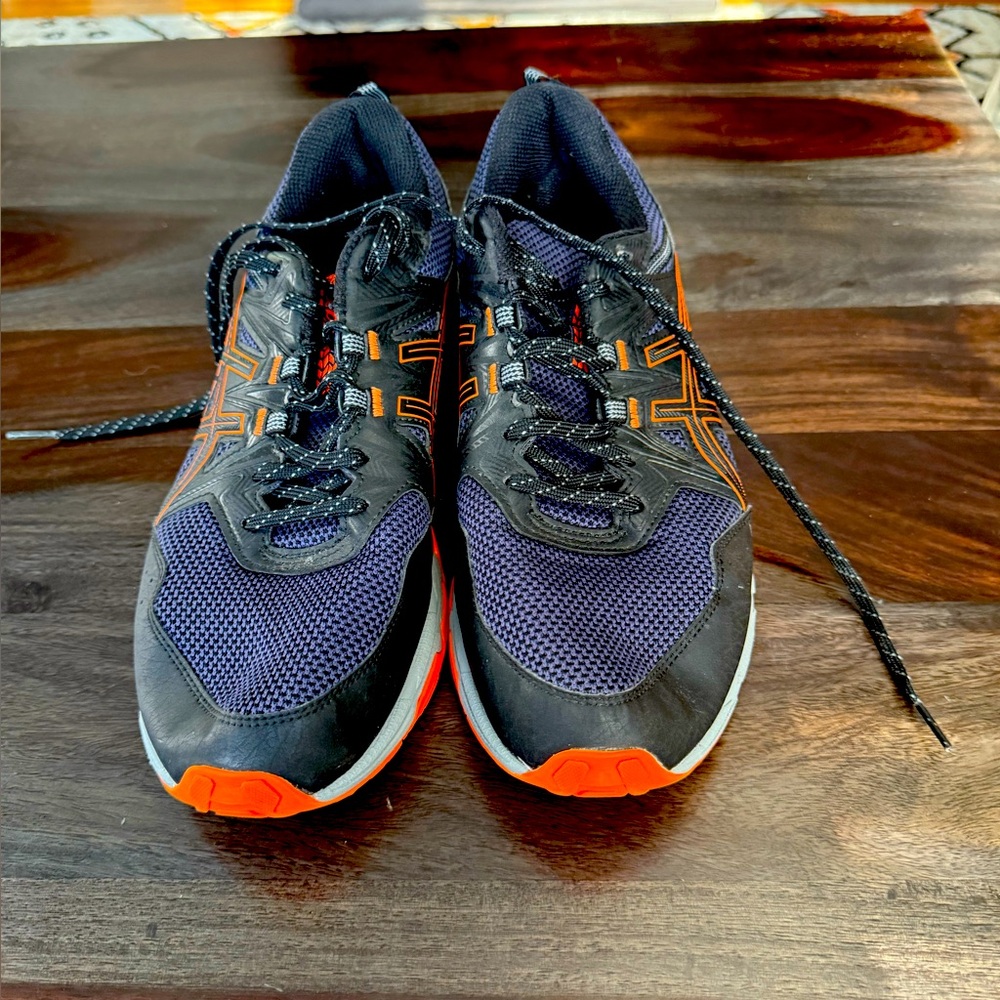 Asics Black and Orange Athletic Shoes with Breathable Mesh